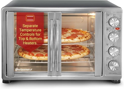 Elite Gourmet ETO-4510M French Door 47.5Qt, 18-Slice Convection Oven 4-Control