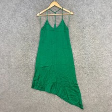 Zara Dress Womens S Small Green Satin Sleeveless Asymmetric Scoop Neck 53919