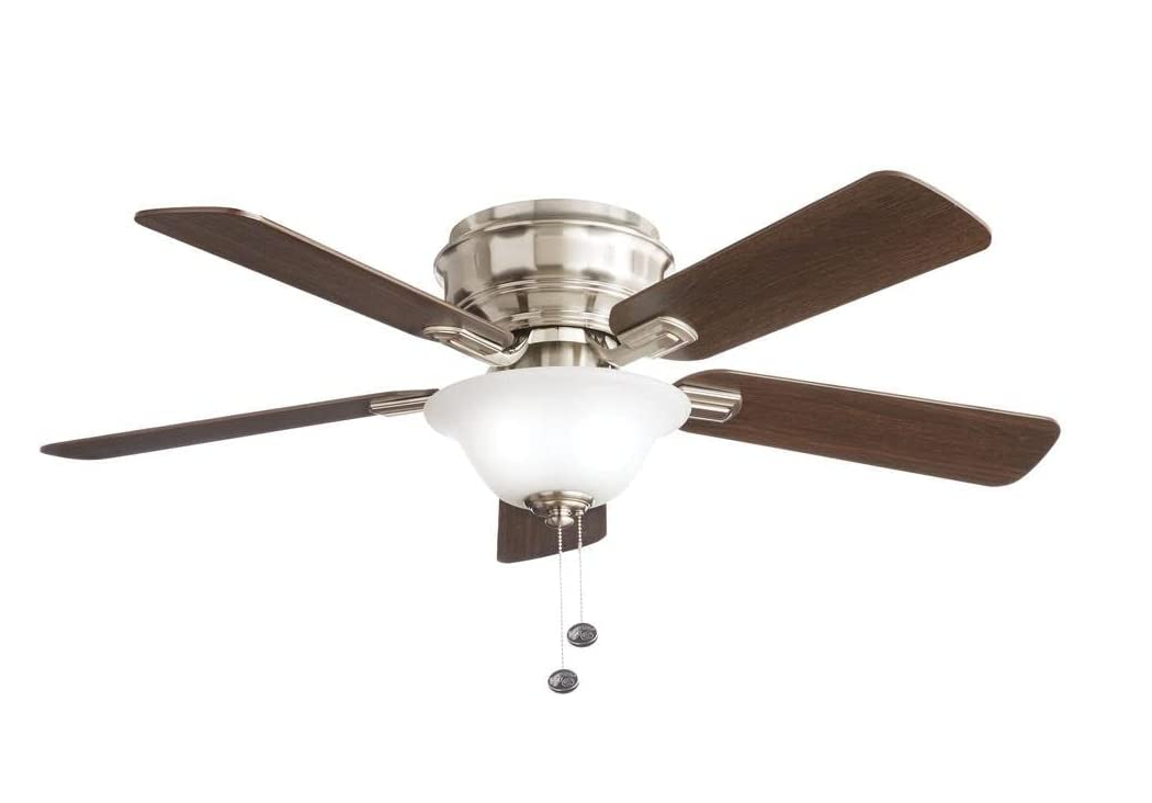 Hampton Bay Hawkins 44 Inch Brushed Nickel LED Ceiling Fan with Light 5 Blade 3 Speed-image