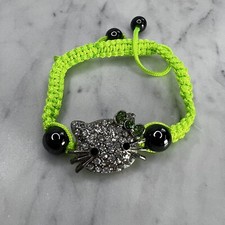Hello Kitty Bracelet Rhinestone Bling Adjustable Friendship Bracelet Neon Green
