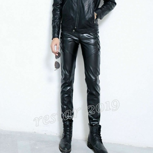 Mens Patent Leather Zipper Pouch Tight Pants Leggings Trousers Clubwear Slim Fit - Picture 5 of 5