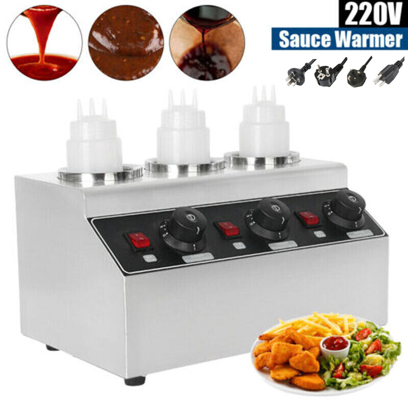 220V Commercial Electric Sauce Warmer Jam Cheese Heat Melter Machine 3 Bottles