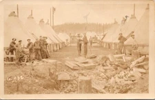 Vintage RPPC Postcard Field Soldiers in Military Tent Camp Bivouac         15530