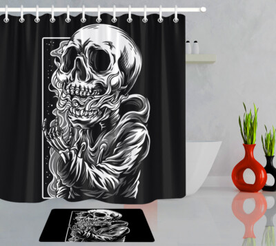 Halloween Black and White Design Horror Skull Shower Curtain Set Bathroom Decor Halloween Black and White Design Horror Skull Shower Curtain Set Bathroom Decor
