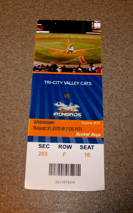 Aberdeen Ironbirds 8/31/2011 MiLB Ticket Stub Team is Owned by Cal