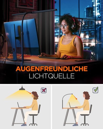 24W Schreibtischlampe Dimmbar LED Doppelkopf Tischlampe Leselampe Büroleuchte DE - Bild 10 von 17