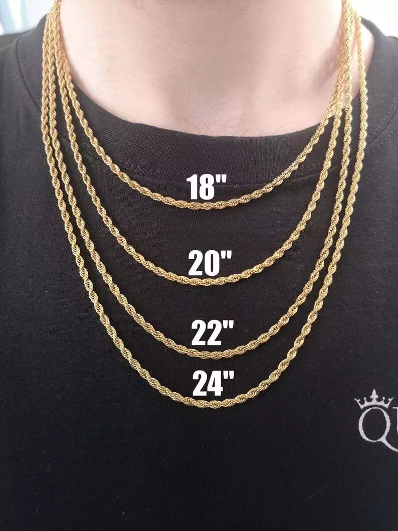 Gold mens rope clearance chain