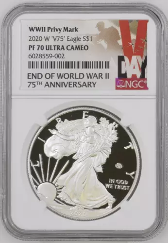 2020 W ($1) V75 End of WWII Silver Eagle 1oz Proof Coin | NGC PF70 Ultra Cameo