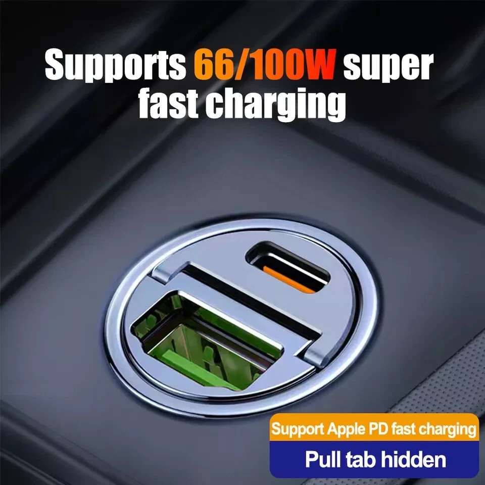 100W Fast Car Charger Mini Dual USB Type-C PD Phone Socket Adapter For iPhone - Image 2 of 4