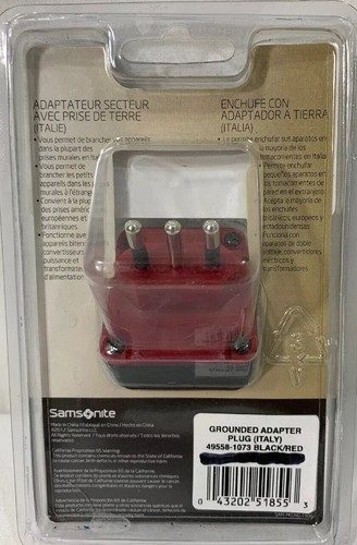 Samsonite 49558-1073 Grounded Adapter Plug - ITALY New Sealed - Picture 2 of 2