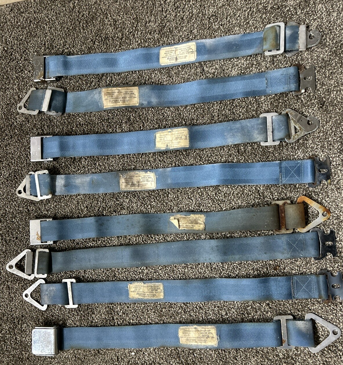 Set of FOUR Rupert 65-51 Aircraft Seat Safety Belts (as Removed)