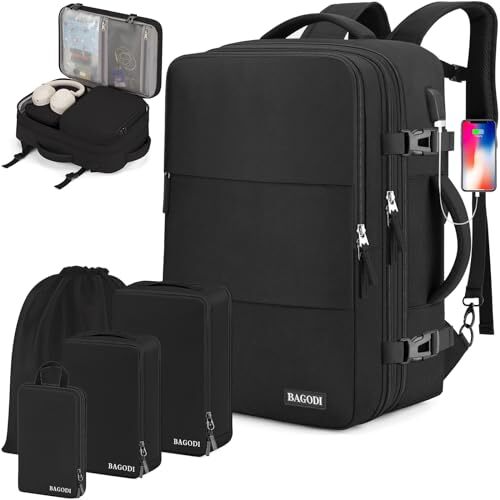 42L Flight Approved Carry On Backpack for Men in Black