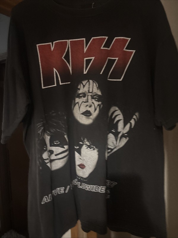 Vintage Kiss Tour Black T Shirt Alive Worldwide Concert 96-97 
