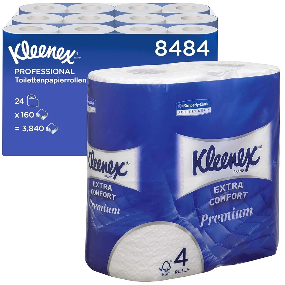 Kleenex Premium Toilettenpapier Rolle 8484 – 24 Rollen x 160 wattierte Blätter