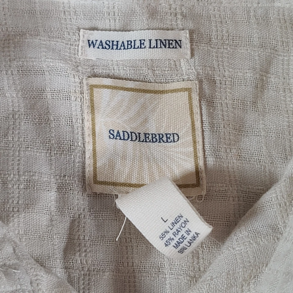 Saddlebred Linen Shirt Mens Large Short Sleeve Off White Lightweight Button Up - Image 3 of 4