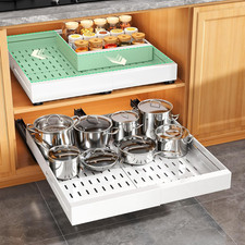 Expandable 2 Pack Pull Out Cabinet Organizer with Slide Out Drawers, White