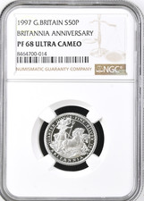 1997 Britannia Silver Proof 50p NGC PF68 1/4oz Britain Royal Mint