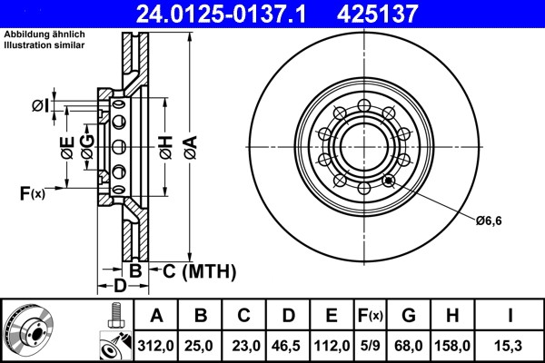 2X ATE 24.0125-0137.1 Bremsscheibe FüR Audi Skoda Seat-image