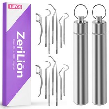 14pcs Stainless Steel Toothpick Set - Reusable Metal Toothpicks for Teeth, Po...