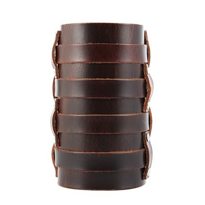 Mens Leather Wide Triple Strap Gauntlet Cuff Wrap Wristband Buckle Fastening