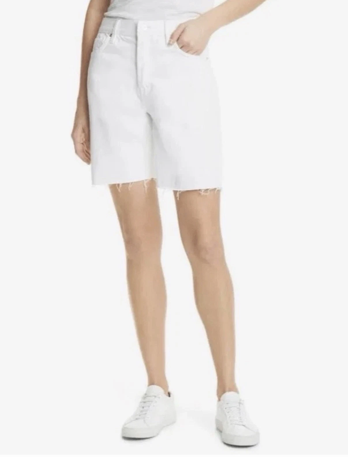 Frame Le Vintage Bermuda Shorts Women's 25 White Denim High Rise Stretch NWT