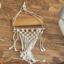 Handmade Macrame Wall Hanging with Wooden Shelf, White Rope