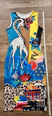 Women's Multicolor Giraffe Graphic Print Sheath Dress Sleeveless