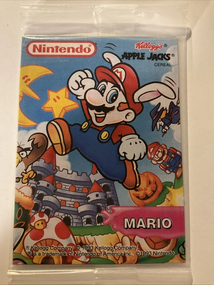 Винтажная коллекционная карта 1993 Kellogg's Apple Jacks Nintendo Mario призовая ЗАПЕЧАТАННАЯ! - Изображение 3 из 4
