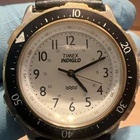 Vintage Timex Men 376 MA CELL Dress Indiglo Black Leather Quartz Watch