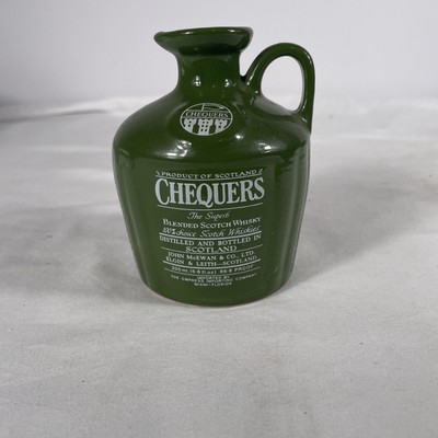 JOHN McEWEN & CO CHEQUERS GREEN CERAMIC WHISKY FLAGON DECANTER