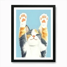 Happy Cat Printable Wall Art – Cute Framed Wall Art Poster Canvas Print Picture