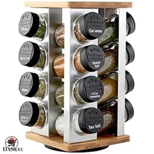 16-Jar Bamboo & Stainless Steel Countertop Spice Rack - Organize with Style