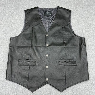 Cody James Vest Men's Black Faux Leather Vest Buffalo Nickel
