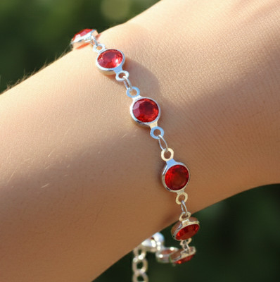 Elegant Ruby Red CZ Bracelet   Premium Silver Tone Designer Chain Jewelry Gifts