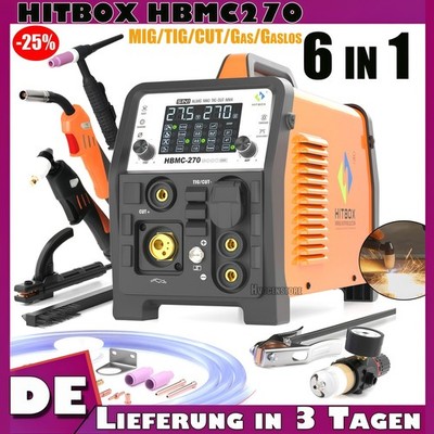 HITBOX 6-in-1 Schweißgerät: Aluminium-Plasmaschneider, MIG/TIG/CUT/Gas Gaslos DE