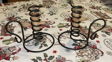 Pair Of Black Wrought Iron Courting Candle Holders Colonial Spiral