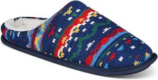 Club Room Mens Holiday Slip On Slippers Navy Blue Red Size Medium 8-9.