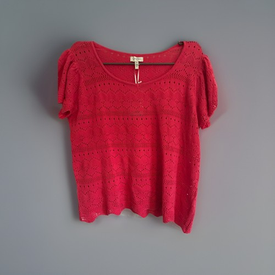 #ad Jessica Simpson Bright Pink Sweater Top Short Sleeve Open Knit Pullover 3X NWT $28.99