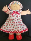 Cabbage Patch Kids 1985 Doll Bald Blue Eyes Strawberry Dress Bonnet Red Shoes