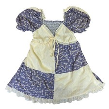 West Fade Purple Floral Boho Patchwork Eyelet Mini Dress Smocked Puff Sleeve S