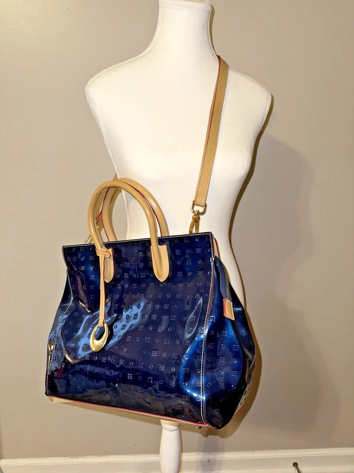 Arcadia Made in Italy Ocean Blue Patent Leather Embossed Tote Purse Crossbody - Image 2 of 4
