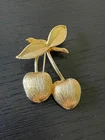 Vintage Sarah Coventry Brooch Pin Cherries Gold Tone 2" Womens Costume Jewelry