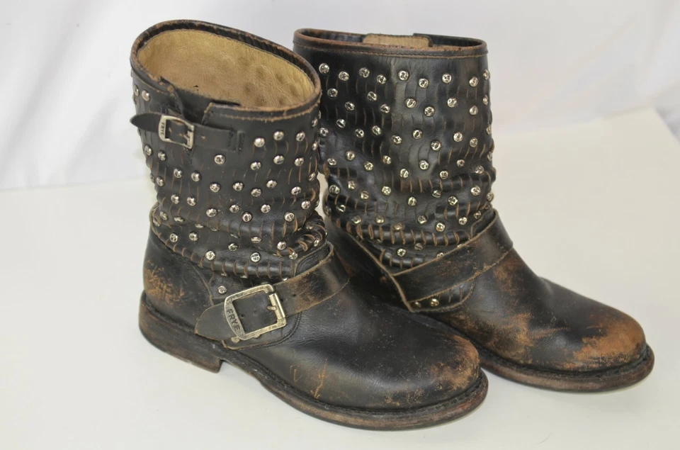 Botas Jenna FRYE para mujer desgastadas talla 6 B Moto desgastadas Steampunk con tachuelas Foto 2 de 4