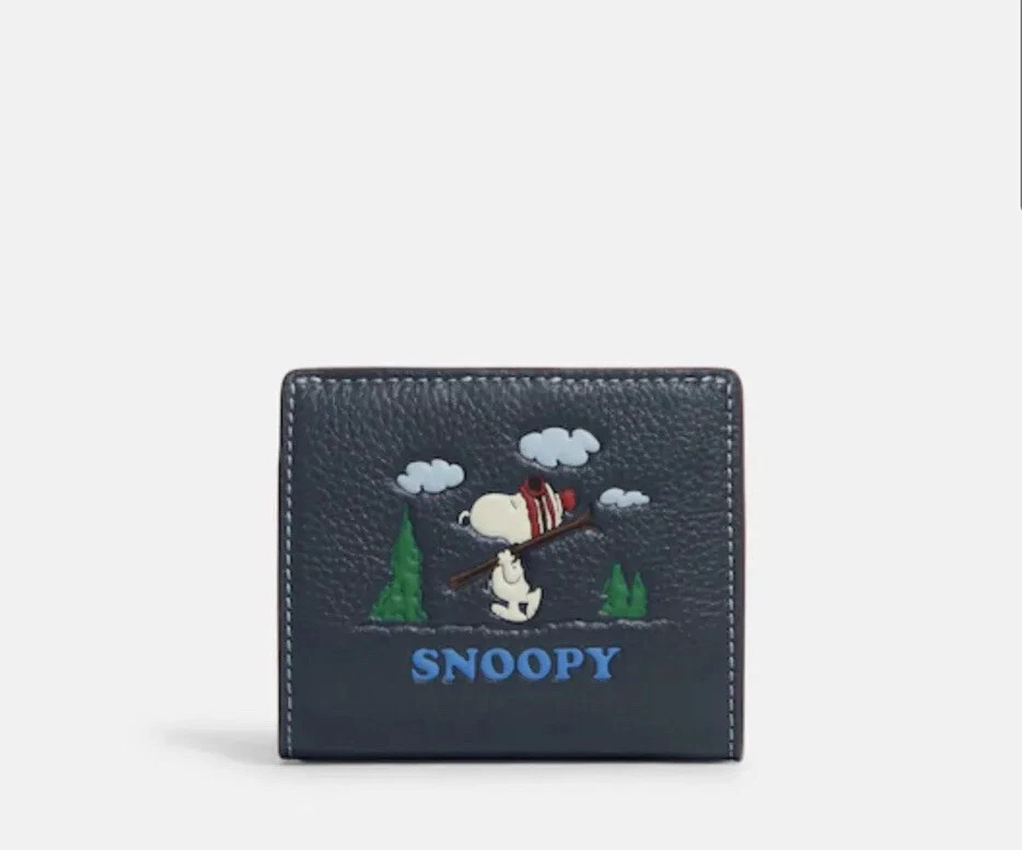 NWT Coach CF251 X Peanuts Snap Wallet With Snoopy Ski Motif Leather Denim  Multi | eBay