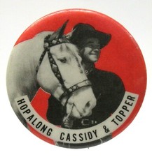 type B 1950's HOPALONG CASSIDY  TOPPER Cowboy RED background pinback button 