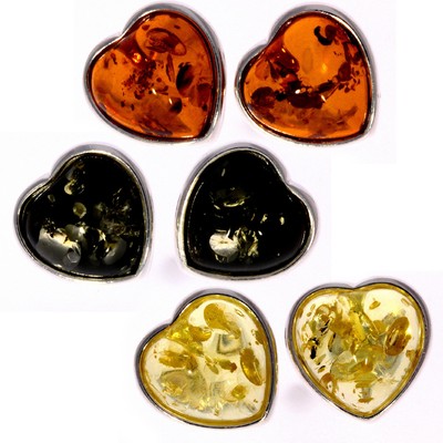 Boucles D'oreilles En Argent 925 Et Ambre Baltique Naturel - Forme Cœur - Neuf Avec étiquettes