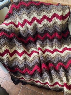 NEW Handmade crocheted Afghan Blanket Throw Approx 66x44 Browns/red