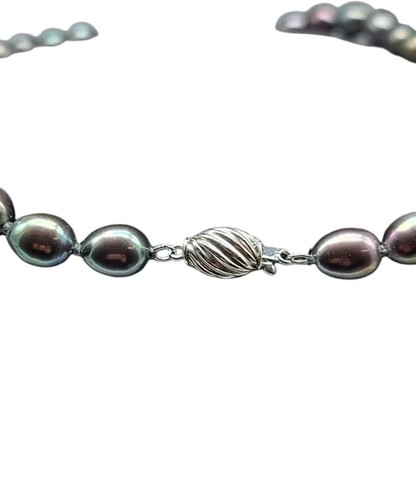14k H Peacock Tahitian Pearl Choker Necklace Hand Knotted White Gold Clasp 16" - 第 5/11 張圖片
