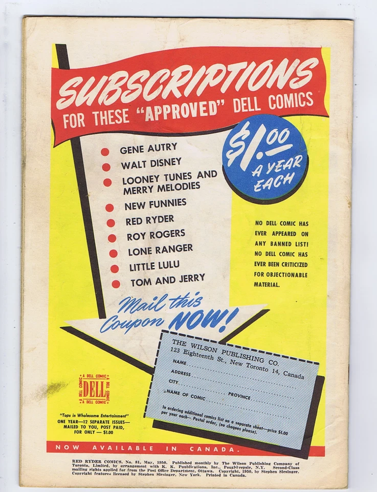 Red Ryder Comics #81 Wilson Pub. 1950 CANADIAN EDITION - Image 2 of 2