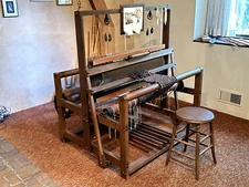 Large antique weaving loom + tools, gorgeous, 54" wide x 44" deep x 60" tall.
